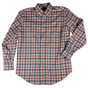 Maker & Company Mens XL Plaid Button Down Shirt Orange Blue White Cotton MMX